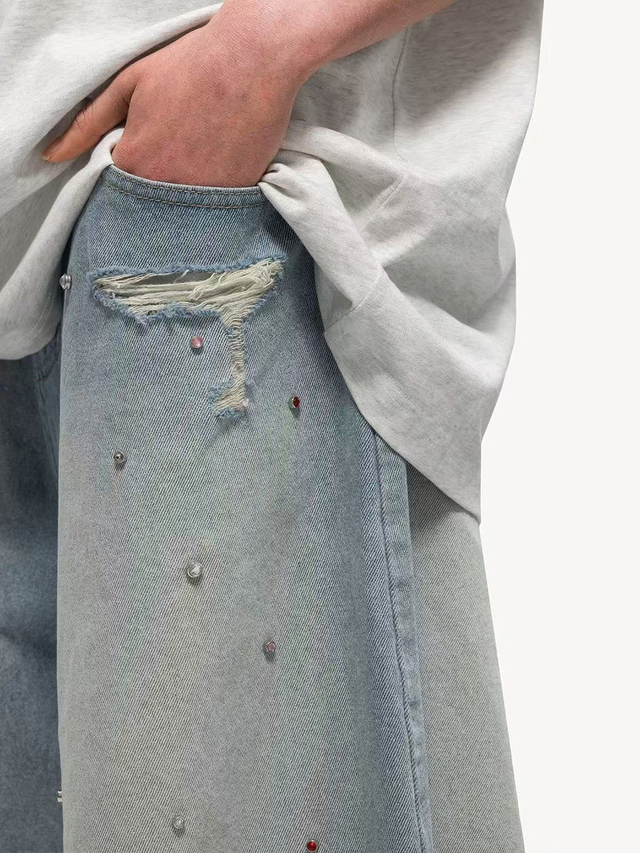 FDR Studded Frayed Denim Shorts
