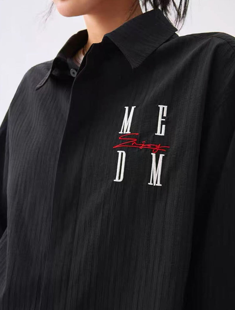 MEDM Letter Embroidered Long- sleeve T-shirt