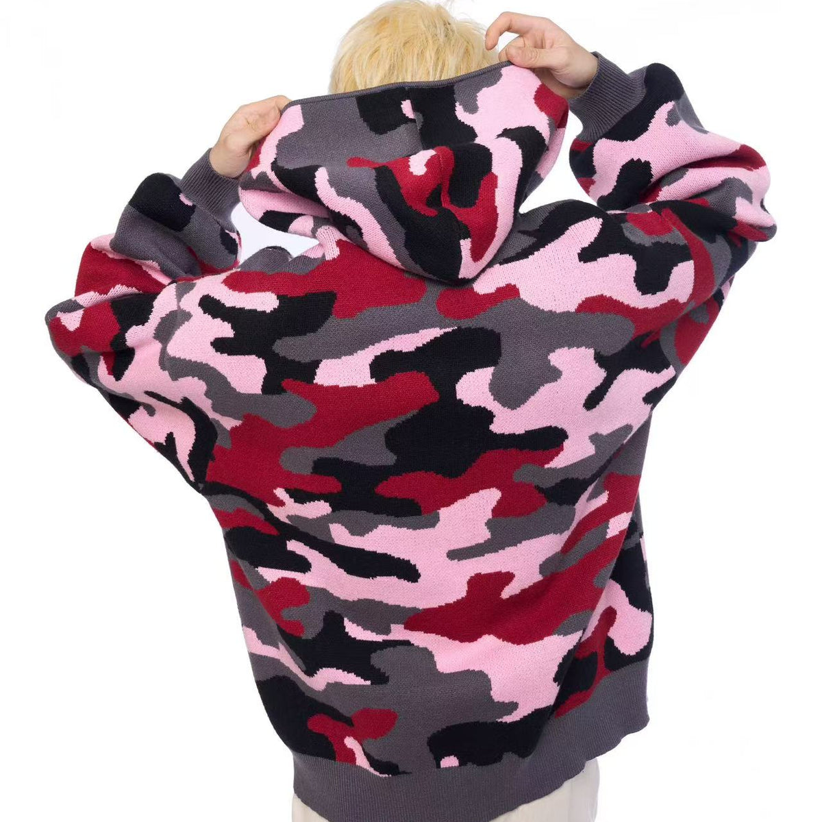 AFGK Pink Camouflage Hooded Cardigan Sweater