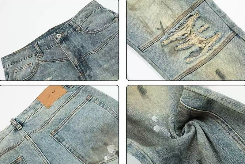 ACHOCK Retro Distressed Ripped Jeans