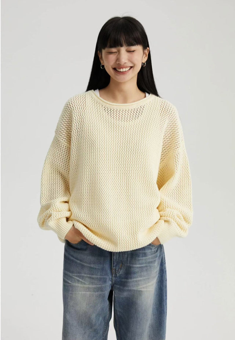WASSUP Hollow Round Collar Sweater