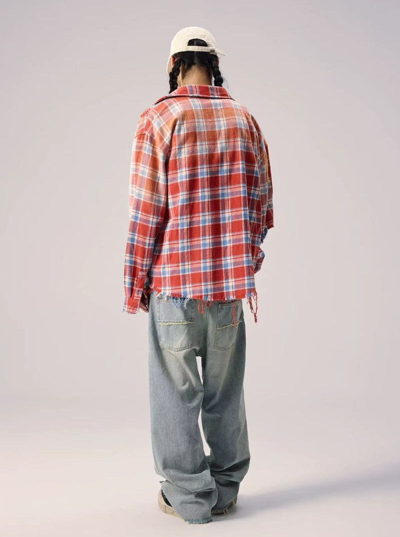 REMEDY Distressed Plaid Long-sleeve Shirt