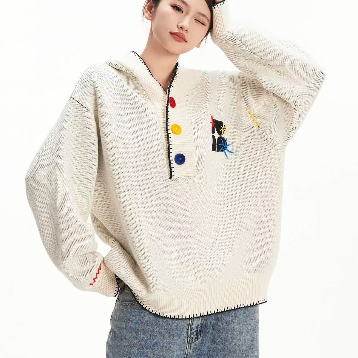 BIPOLAR Hyphenation Patch Embroidered Hooded Sweater