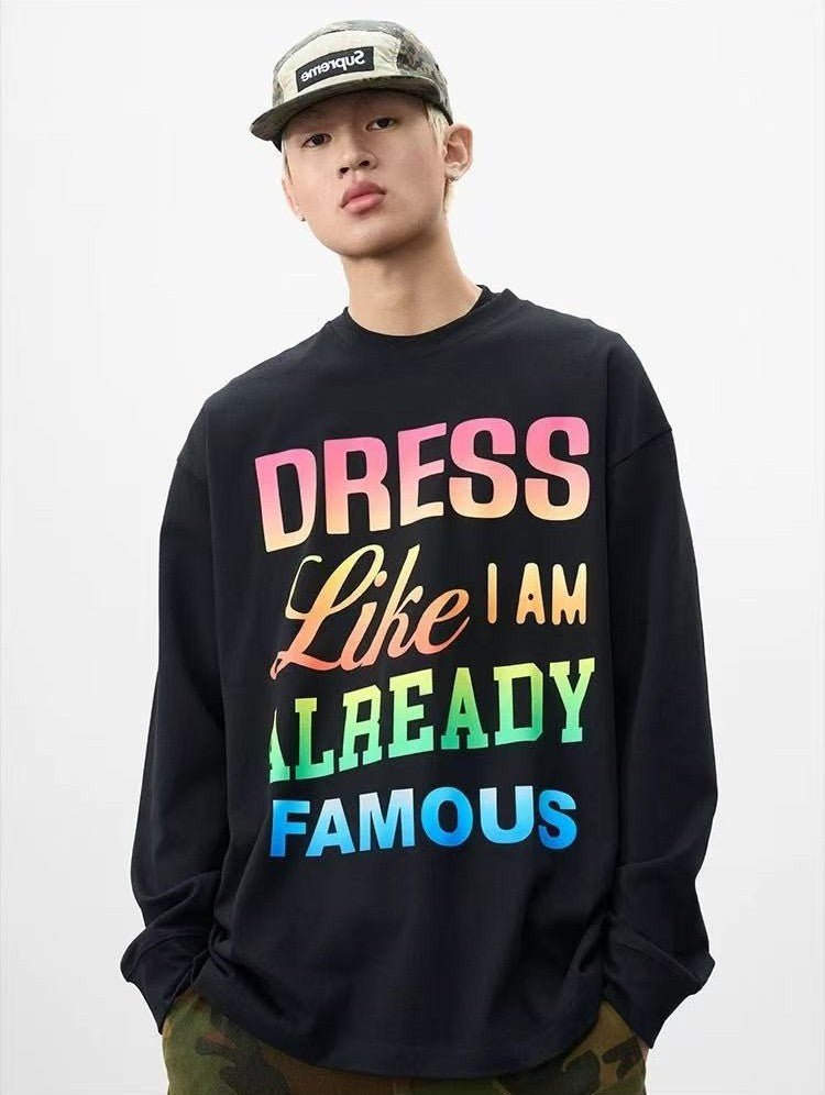 AFGK Color Gradient Slogan Long-sleeve T-Shirt