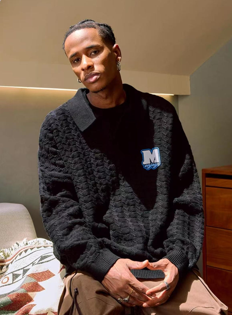 MEDM Hole Knit Long-sleeve Polo