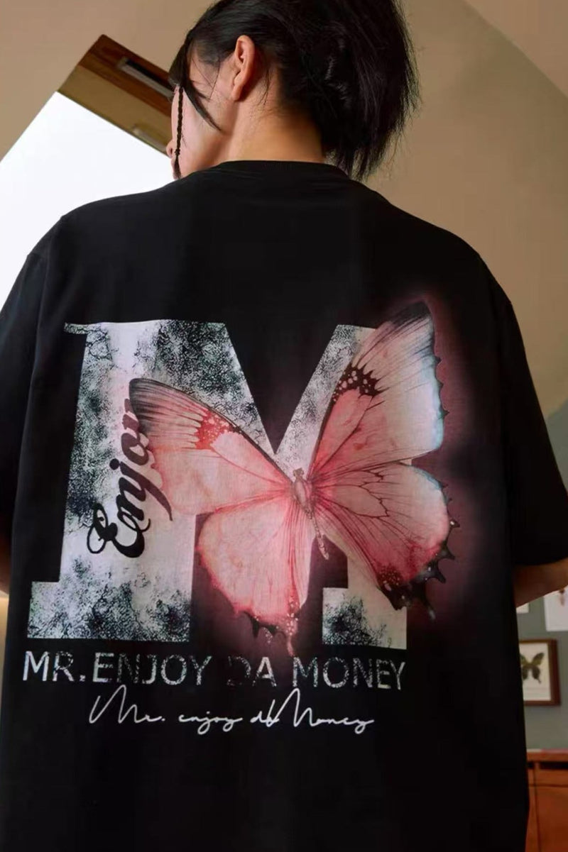 MEDM Luminous Butterfly Thermoset Oil Print Short Sleeve T-Shirt