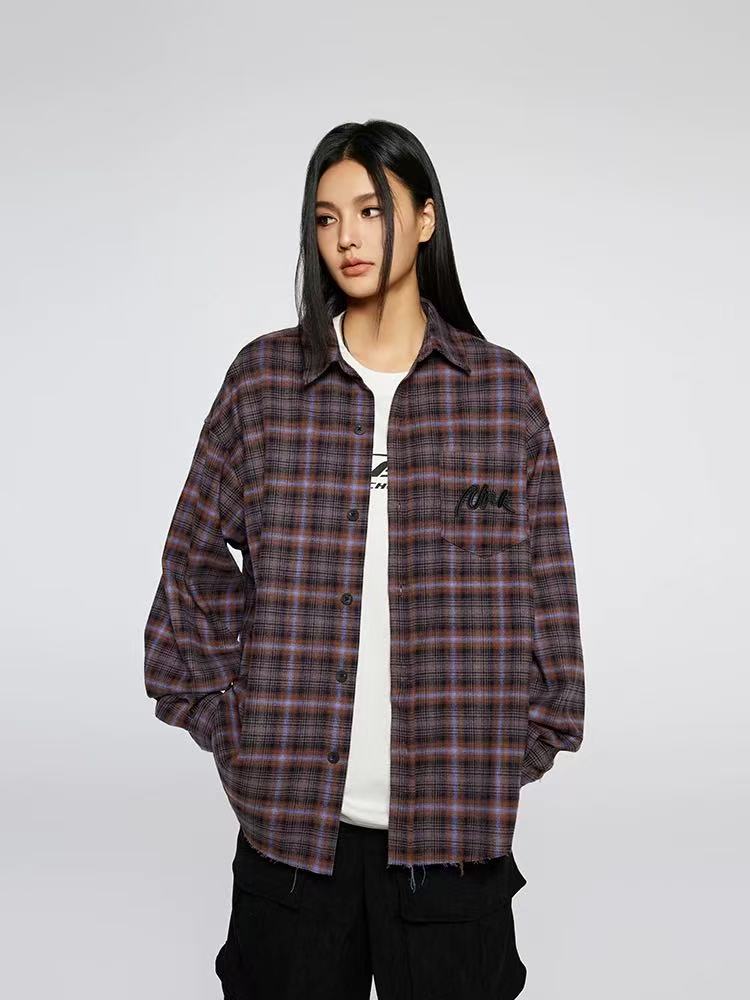 ACHOCK Retro Contrast Plaid Long-sleeve Shirt