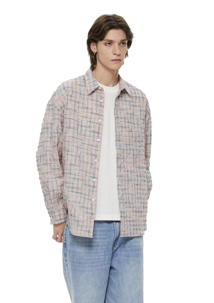 WASSUP Pocket Plaid Long Sleeve Polo