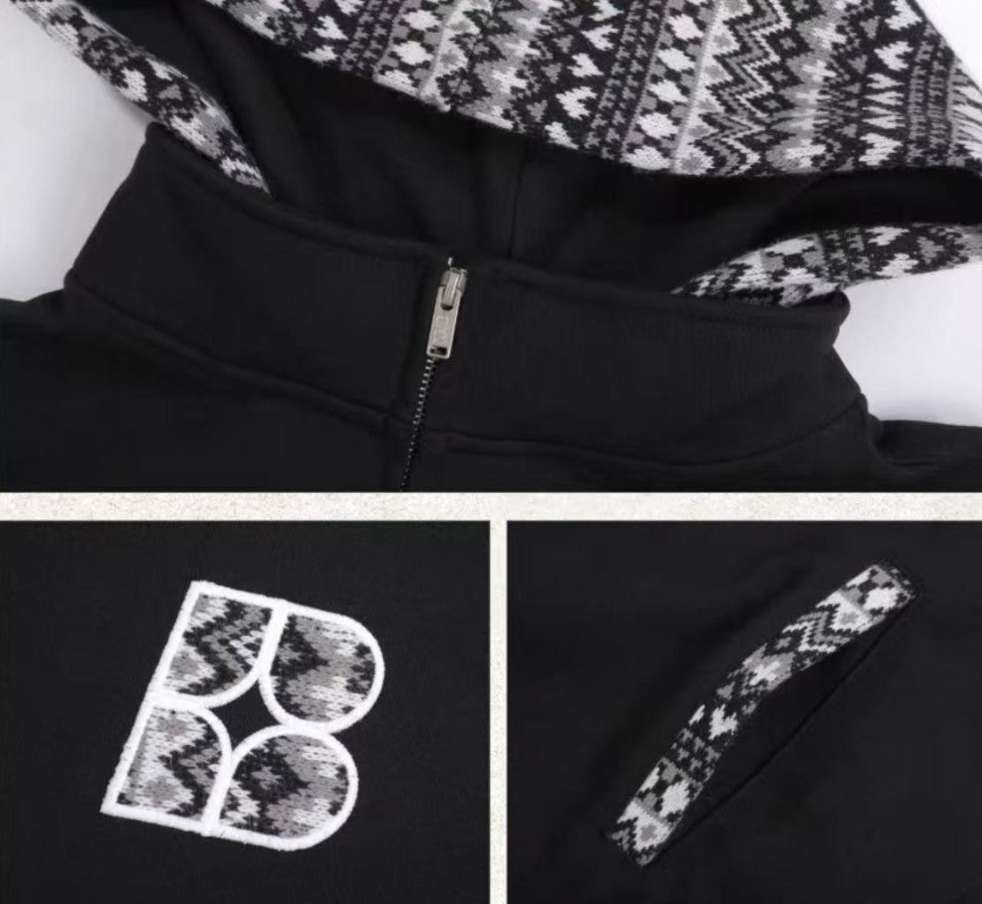 BIPOLAR  Fake Two-piece Ethnic Style Knitted Sweatshirt