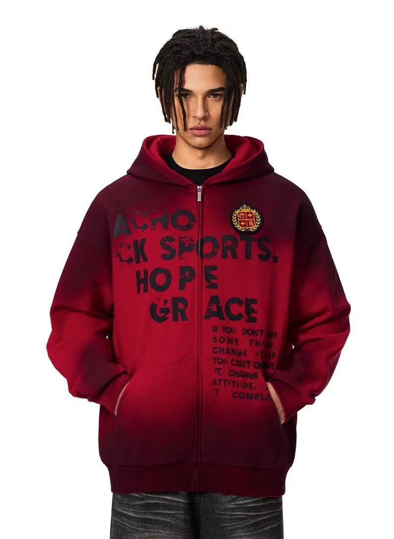 ACHOCK Logo High Street Distressed Zipper Sweatshirt