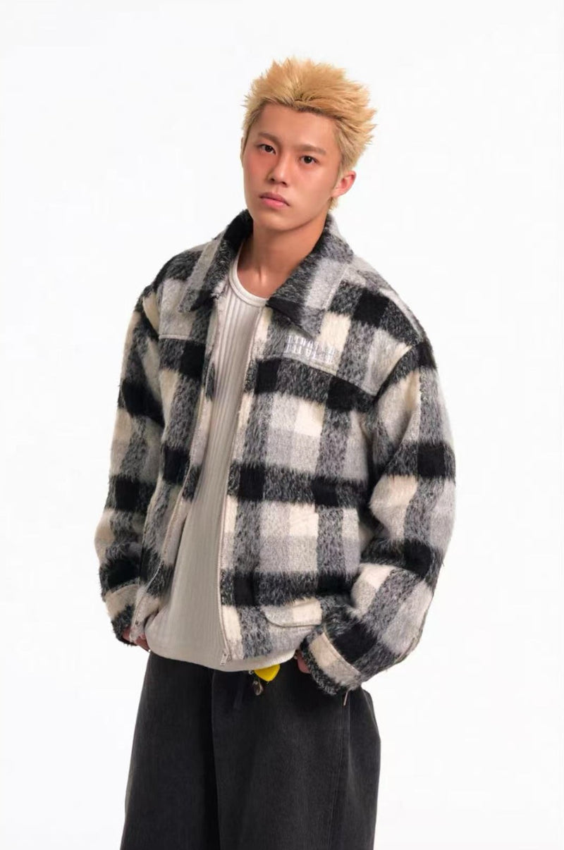 BIPOLAR Plush Plaid Color Block Jacket