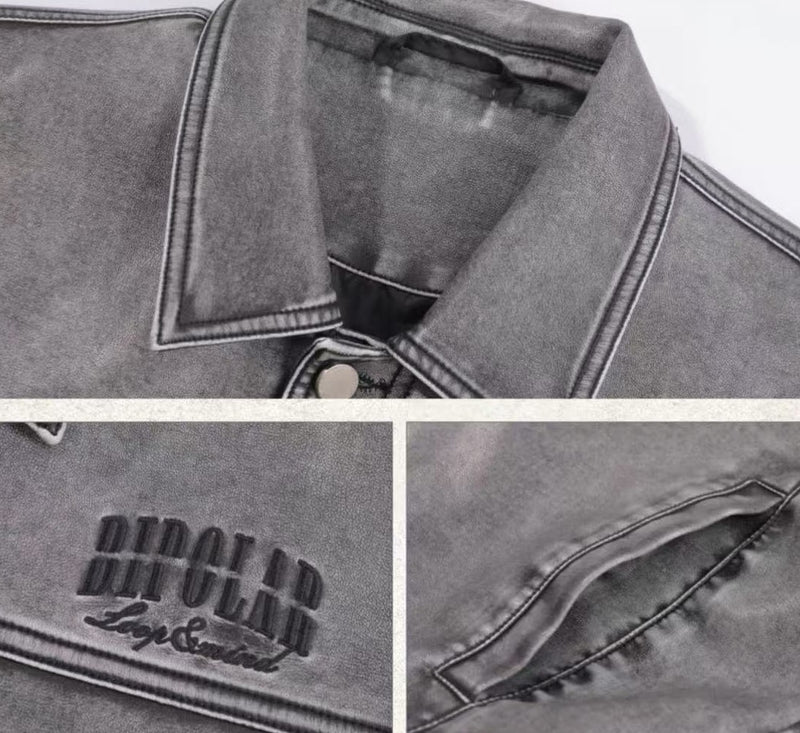 BIPOLAR Hyphenation Polished PU Leather Jacket