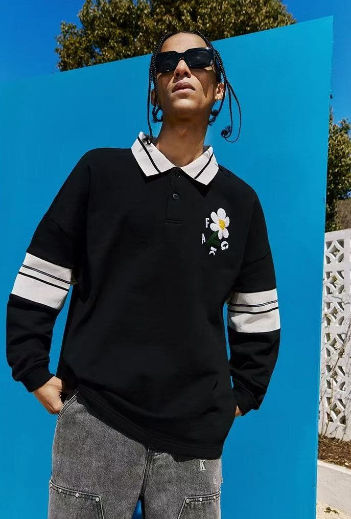 AFGK Small Flower Long-sleeve Polo T-shirt