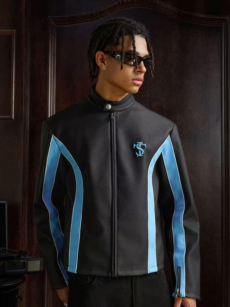 STK Vintage Striped Racing Leather Jacket