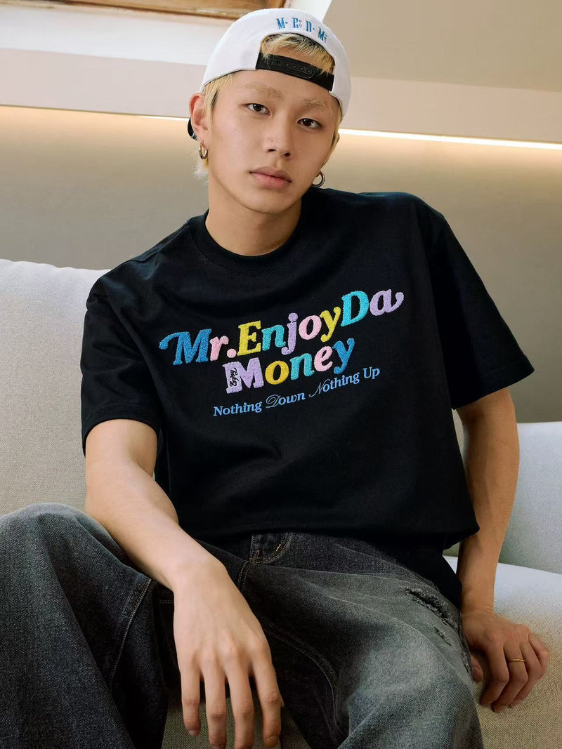 MEDM Macaron Color Letters Towel Embroidered Short Sleeve T-Shirt