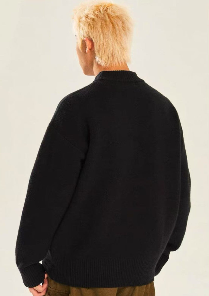 BIPOLAR×NSTNEW Logo Design Black Crew Neck Sweater