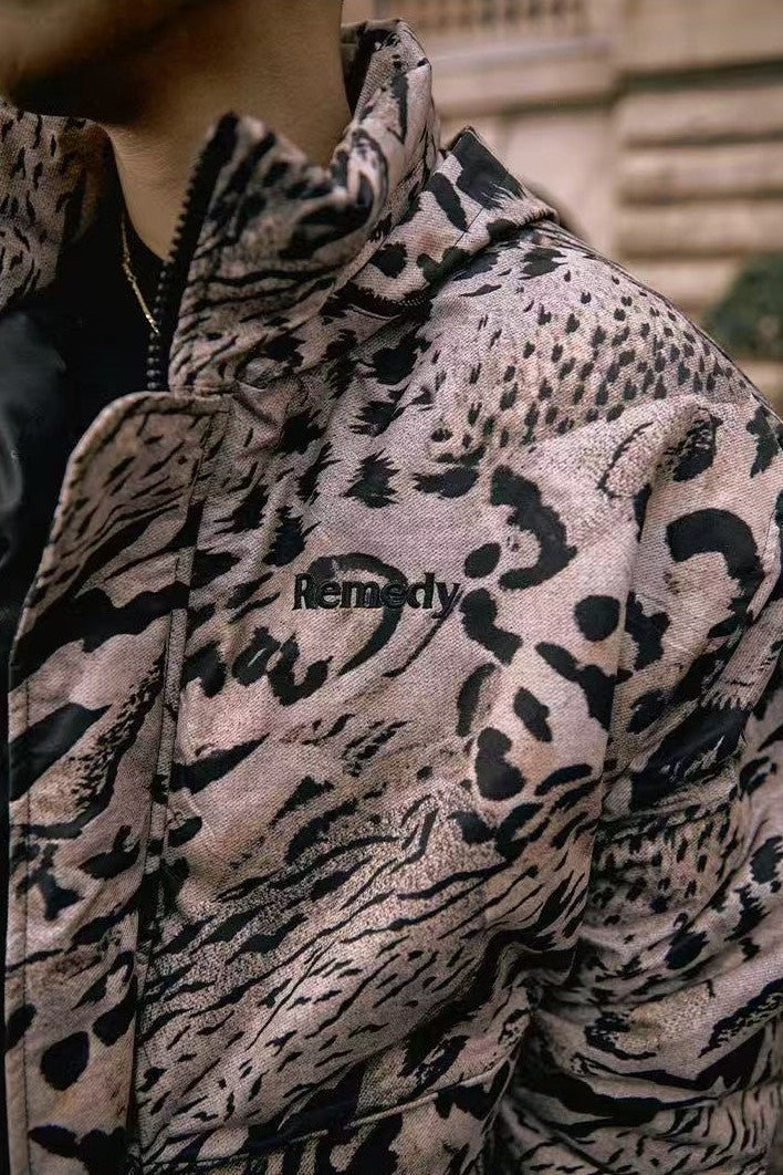 REMEDYxSTA Leopard Print Hooded Cotton Coat