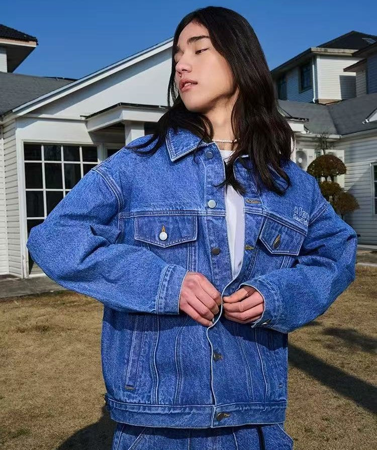 AFGK Three Angels Topstitch Embroidered Denim Jacket