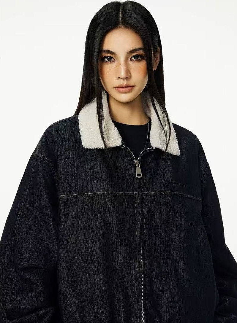 ACHOCK Denim Faux Sherpa Lapel Warm Thicken Jacket