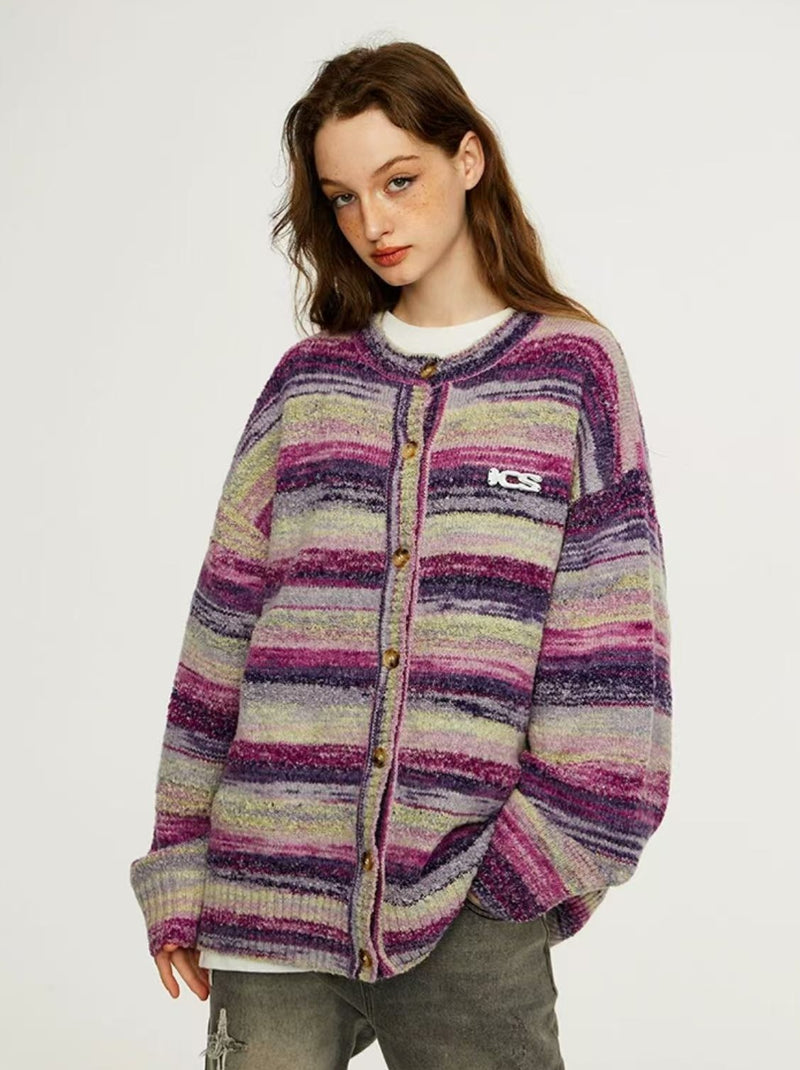 ICONSLAB Color Gradient Striped Cardigan Sweater