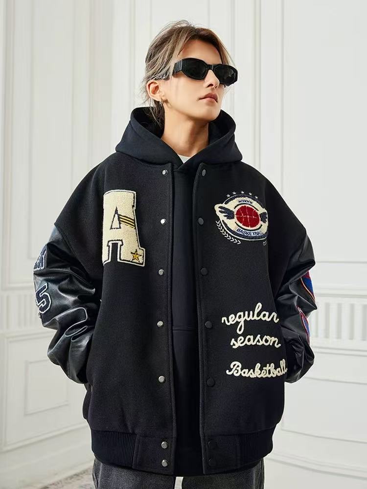 ACHOCK Hip-hop Heavy Letters Embroidery Varsity Jacket