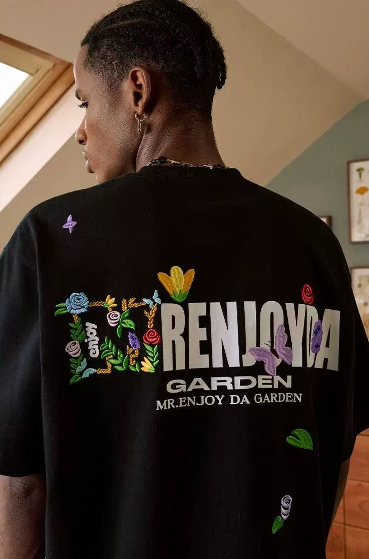 MEDM Embroidered Floral Short-sleeved T-shirt