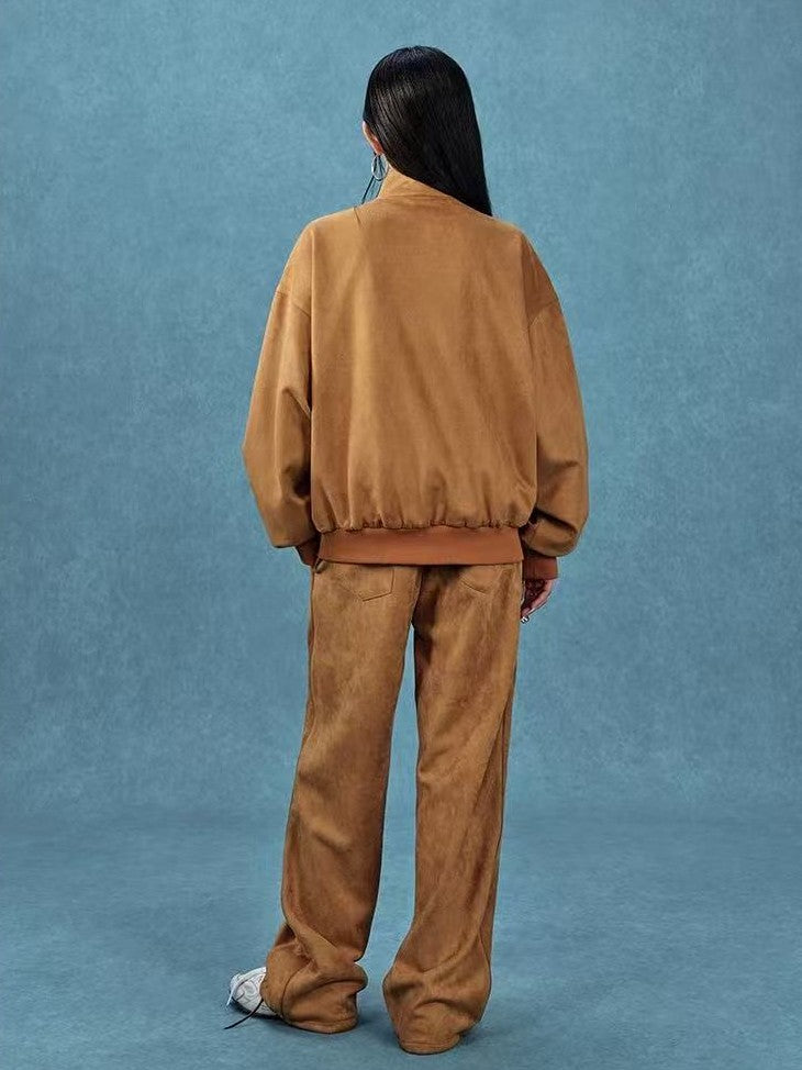 MEDM Stand Collar Suede Paneled Jacket