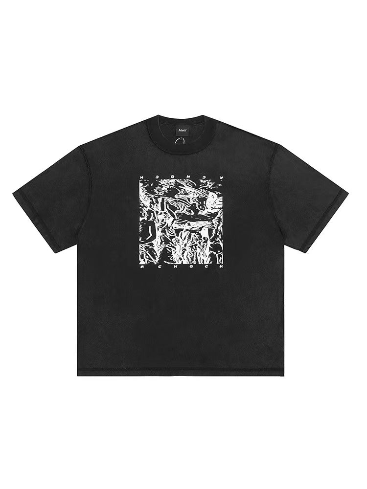 ACHOCK Washed Distressed Printed T-shirt