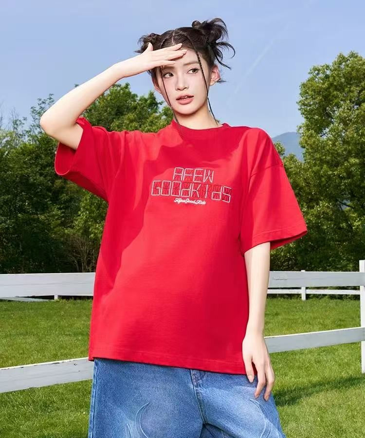 AFGK Electronic Screen Embroidery LOGO Short-sleeves T-shirt