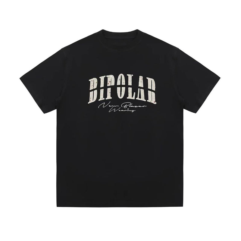 BIPOLAR  Round Neck Patch Embroidered T-shirt