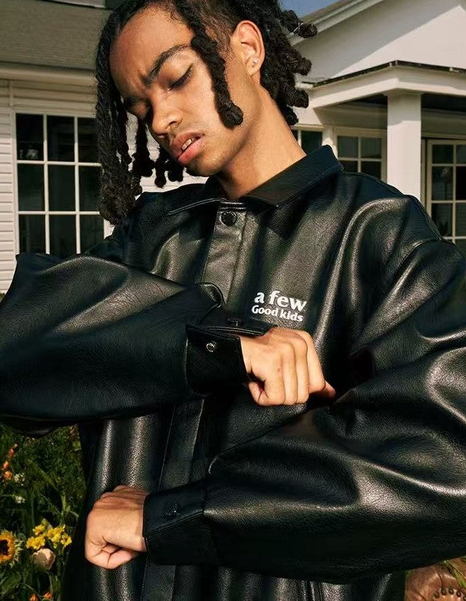 AFGK Logo Embroidered Leather Jacket