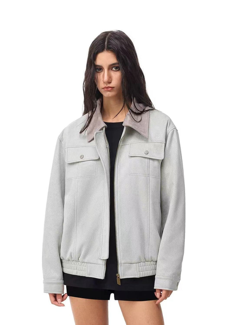 FDR Retro Contrast Lapel Suede Jacket (For Women)