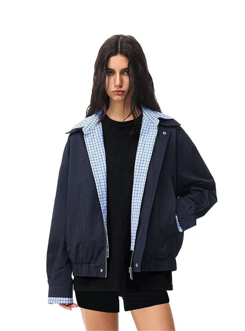 FDR Contrast Patchwork Plaid Fake Two-piece Jacket