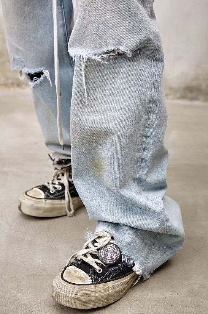 REMEDY Washed Ripped Straight-leg Jeans