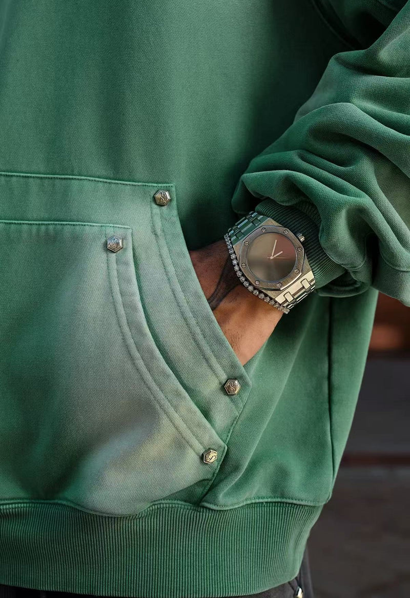 STK Double Pouch Rivet Pocket Wash Hoodie