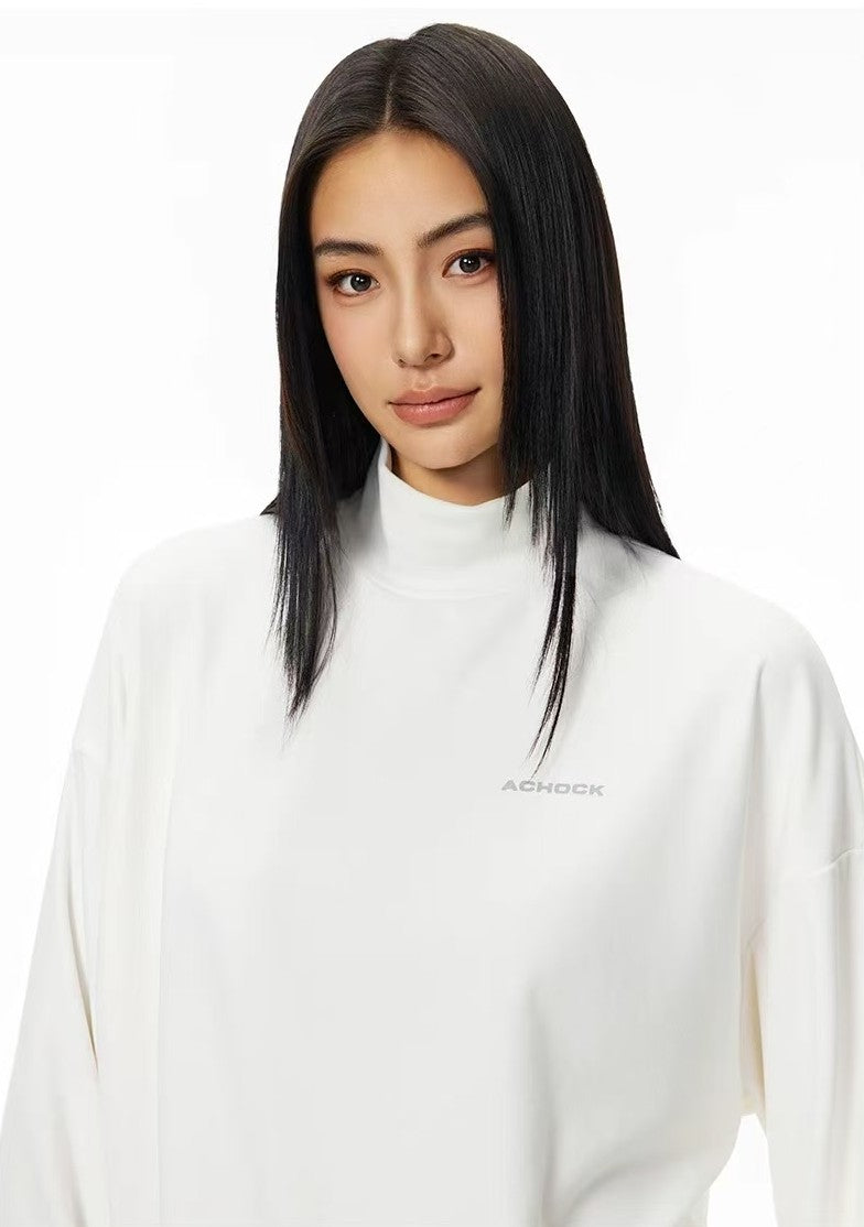 ACHOCK Simple Basic Logo Half Turtleneck Long-sleeve Tee