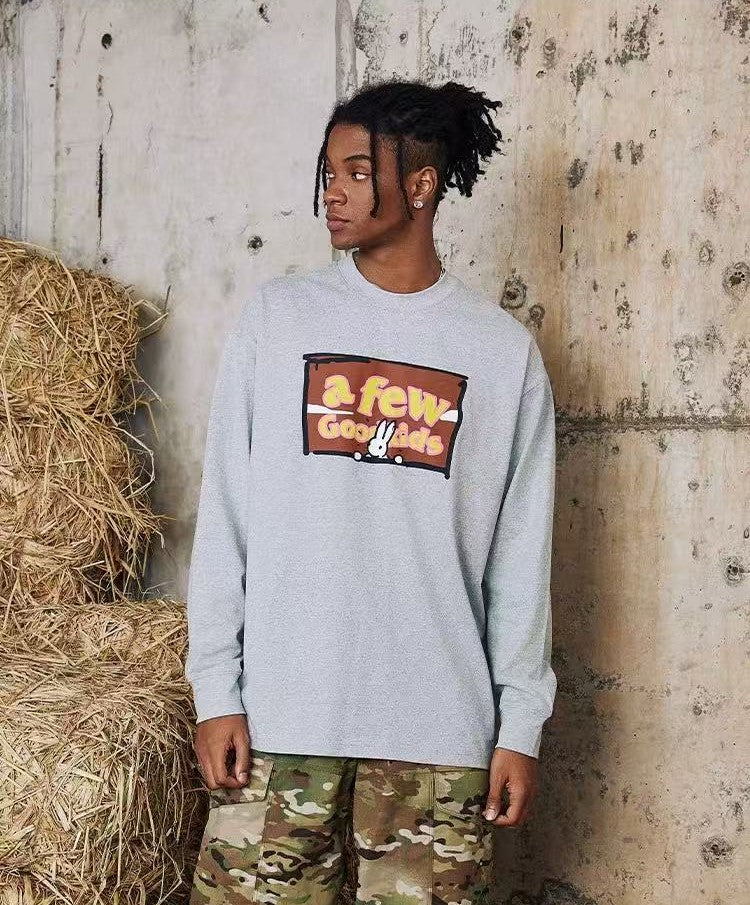 AFGK Rabbit Graffiti Print Long Sleeve T-Shirt