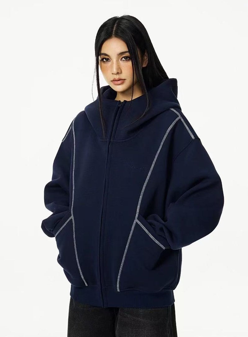 ACHOCK  Heavy Air Layer Cardigan Zipper Sweatshirt