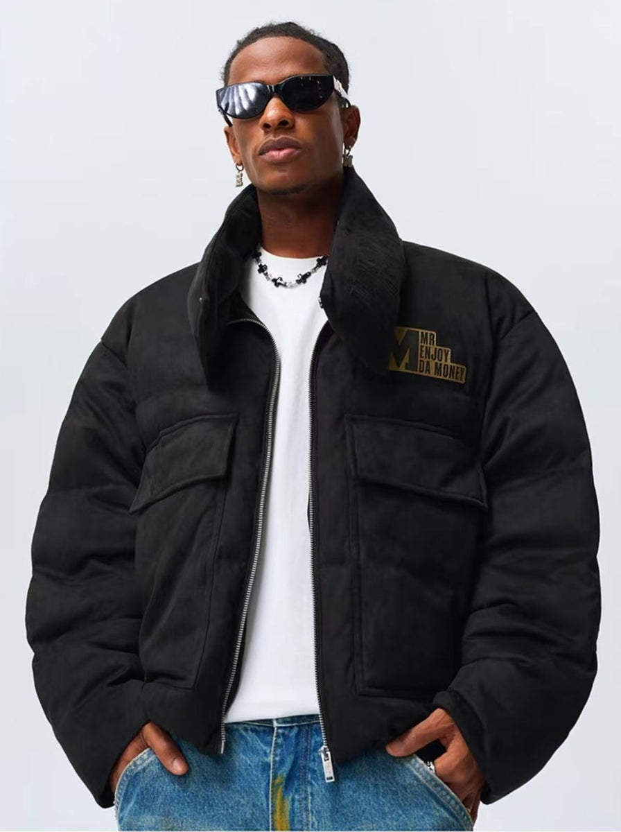 MEDM Logo Embossed Leather Label Scarf Down Jacket