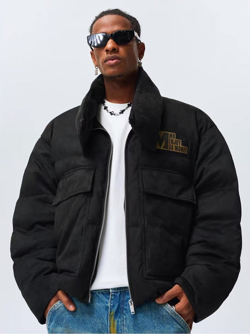 MEDM Logo Embossed Leather Label Scarf Down Jacket