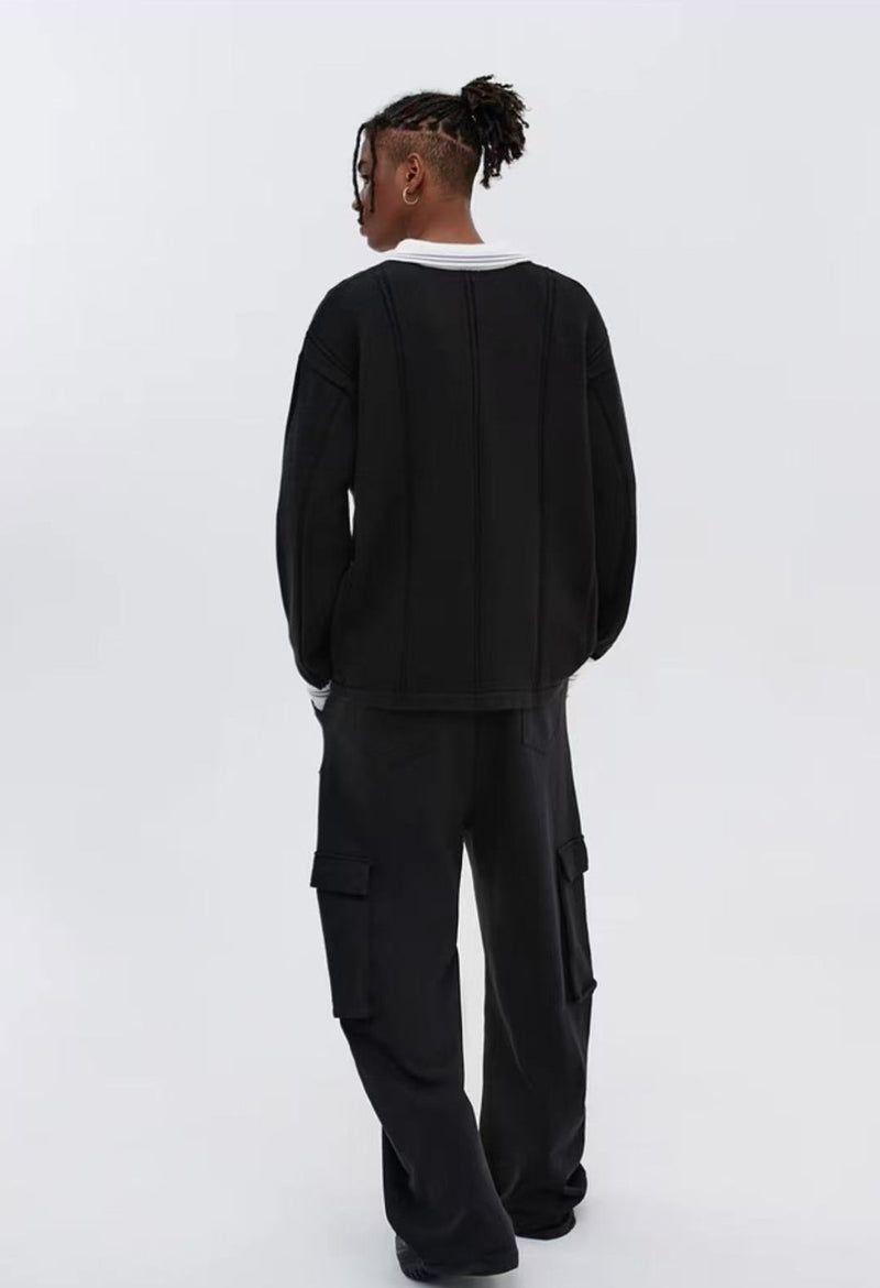 ATRY Contrast Embroidered POLO Striped Sweater