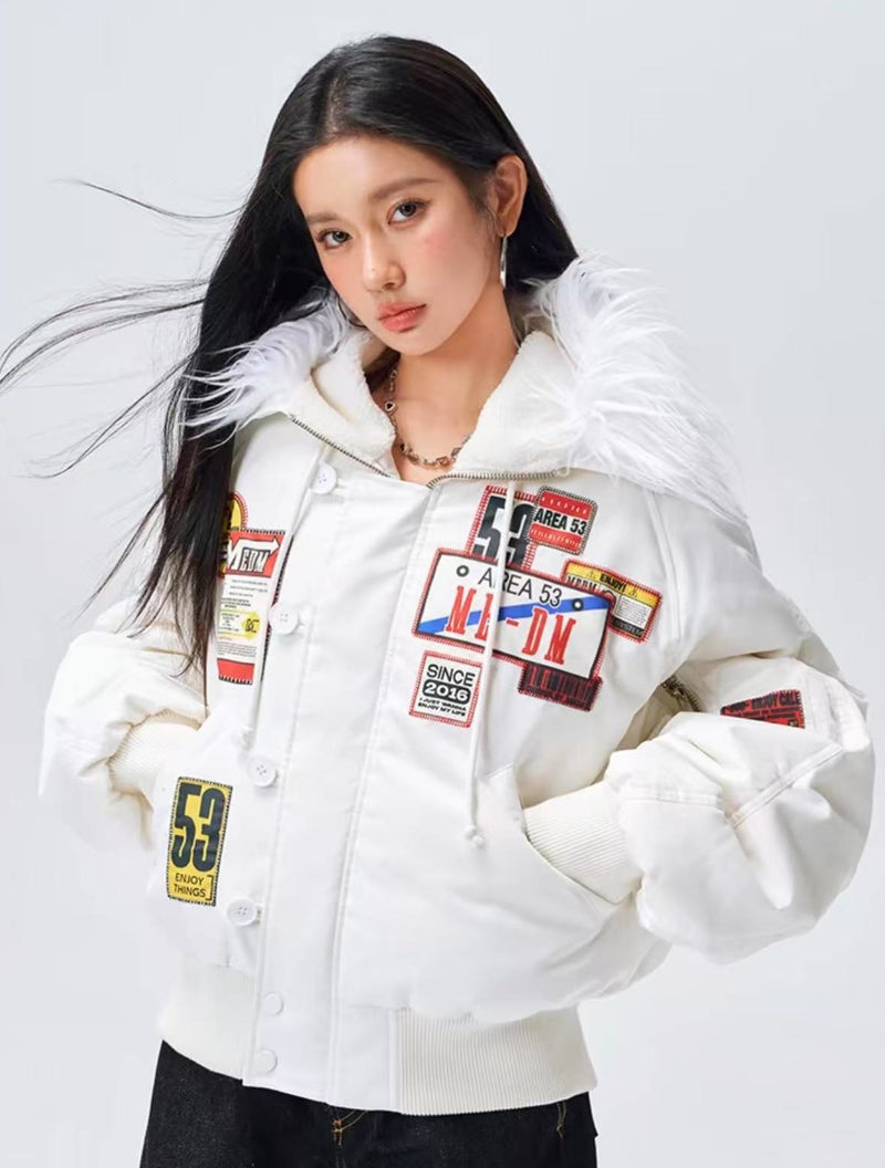 MEDM MA1 Down Jacket with License Plate Patch and Fur Collar Hood