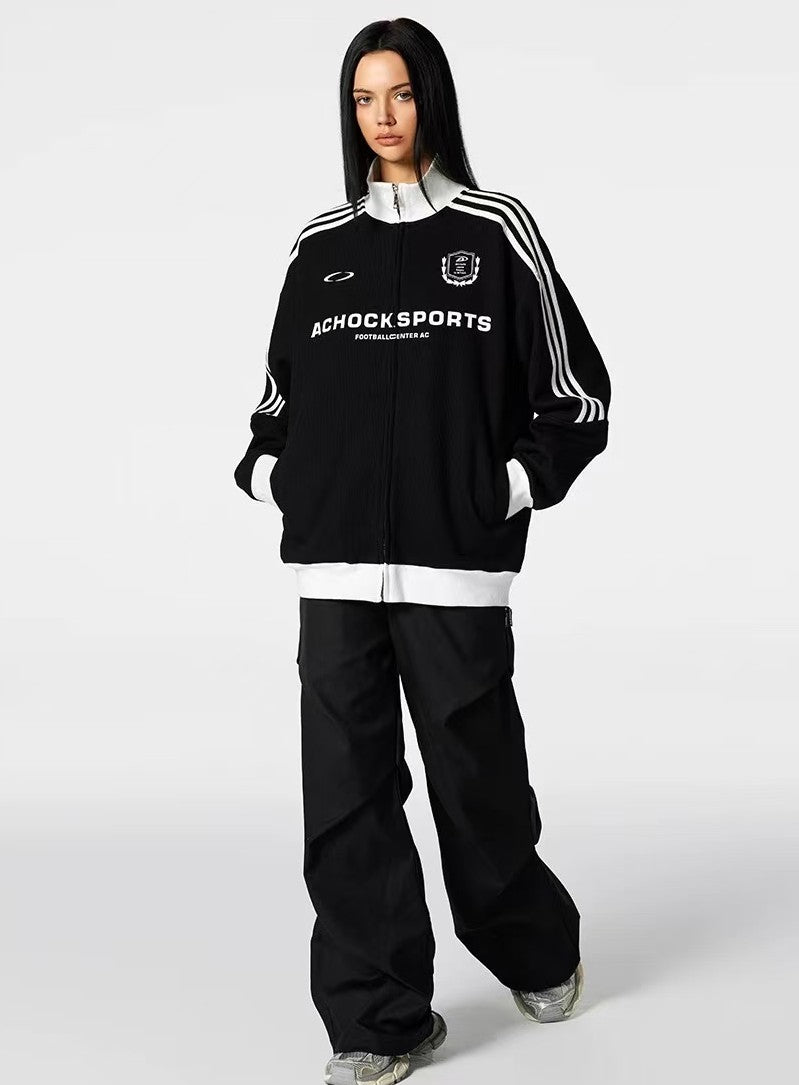 ACHOCK Stand Collar Color Matching Zipped Jacket