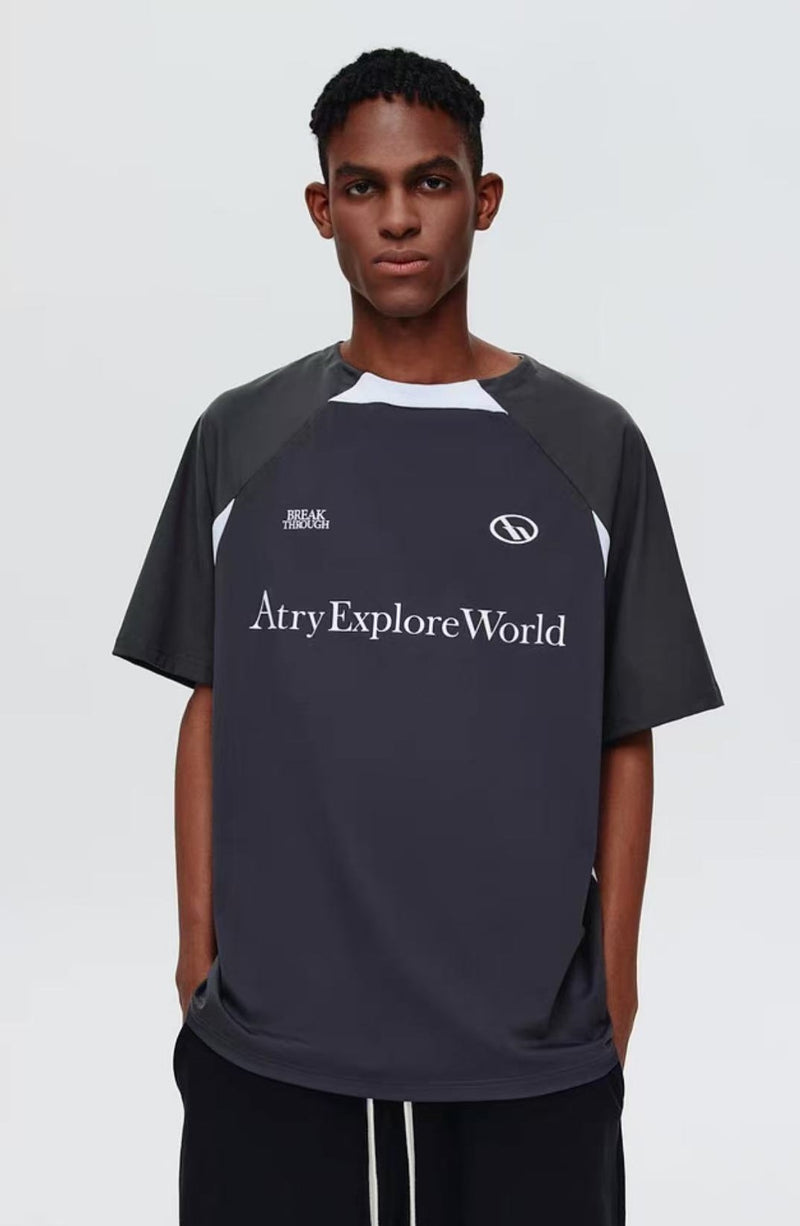 ATRY  Mesh Stitching Contrasting Colors T-shirt