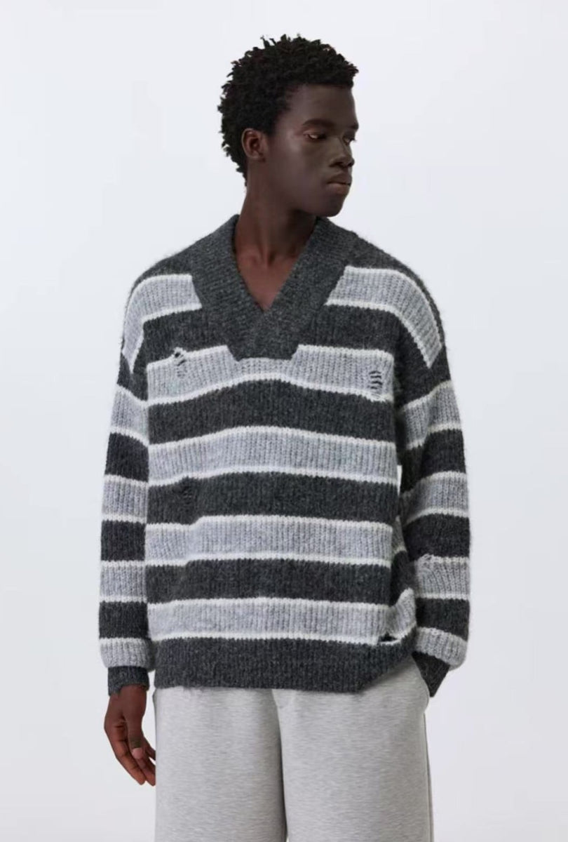 ATRY Retro Striped V-neck Sweater