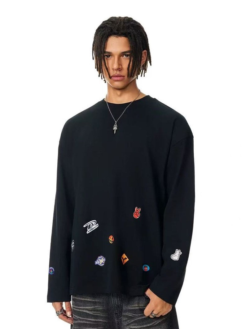 ACHOCK Creative Cartoon Sticker Long-sleeved T-shirt