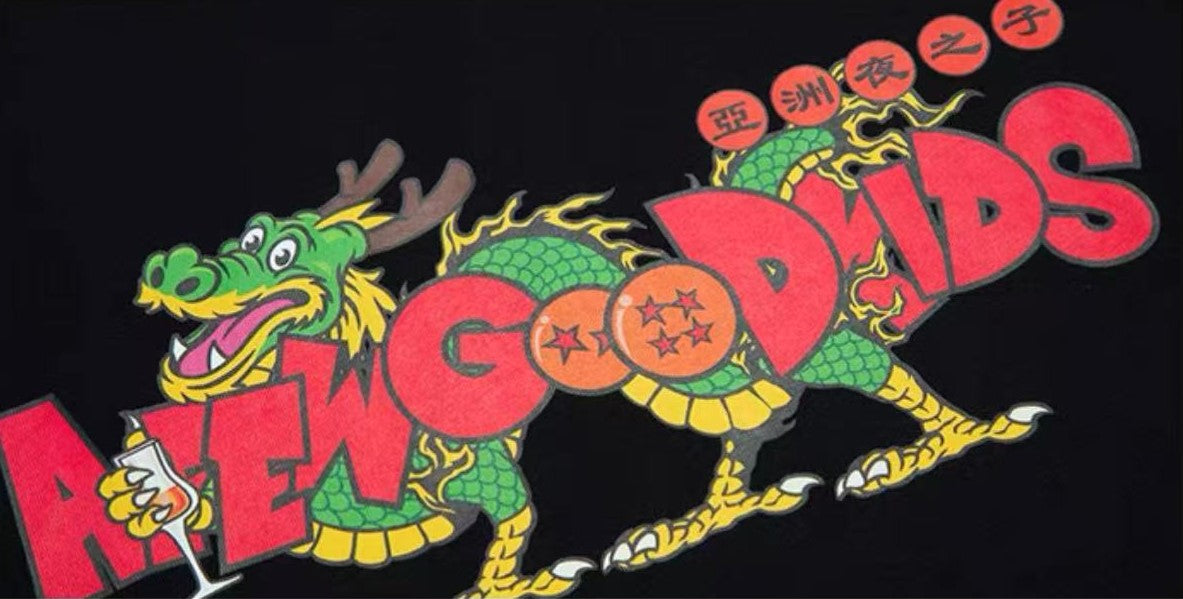 AFGK Cartoon Dragon Printed Short-sleeve T-shirt