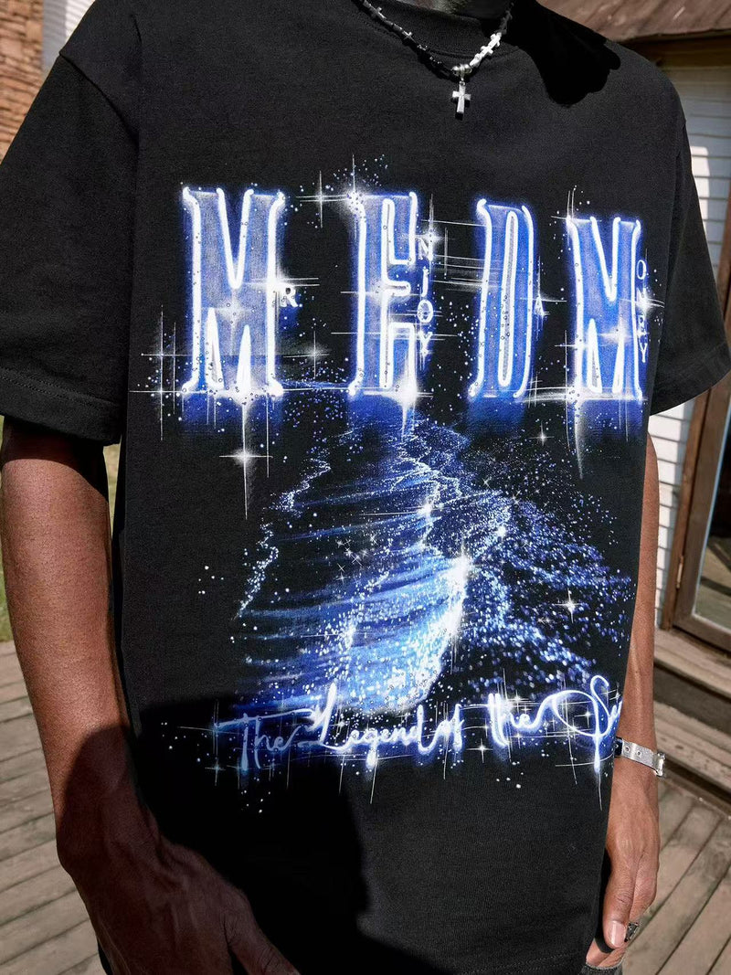 MEDM Heat-set Oil Printed Blue Tears Short-sleeved T-shirt