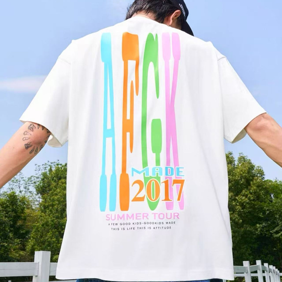 AFGK Contrast Color Printed Letter LOGO T-shirt