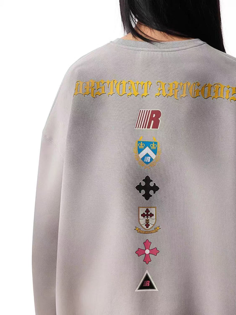 FDR Retro Dirty Round Neck Logo Print Sweatshirt